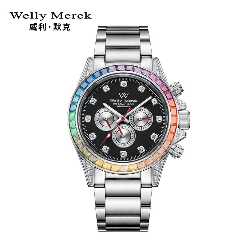 【官方】威利默克百搭男机械表多功能夜光彩虹潮流男表115M