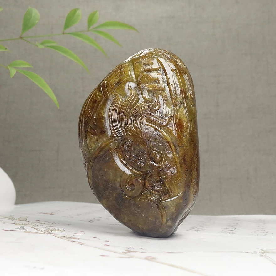 新疆和田玉籽料黄沁皮挂件手把件龙马精神约98克