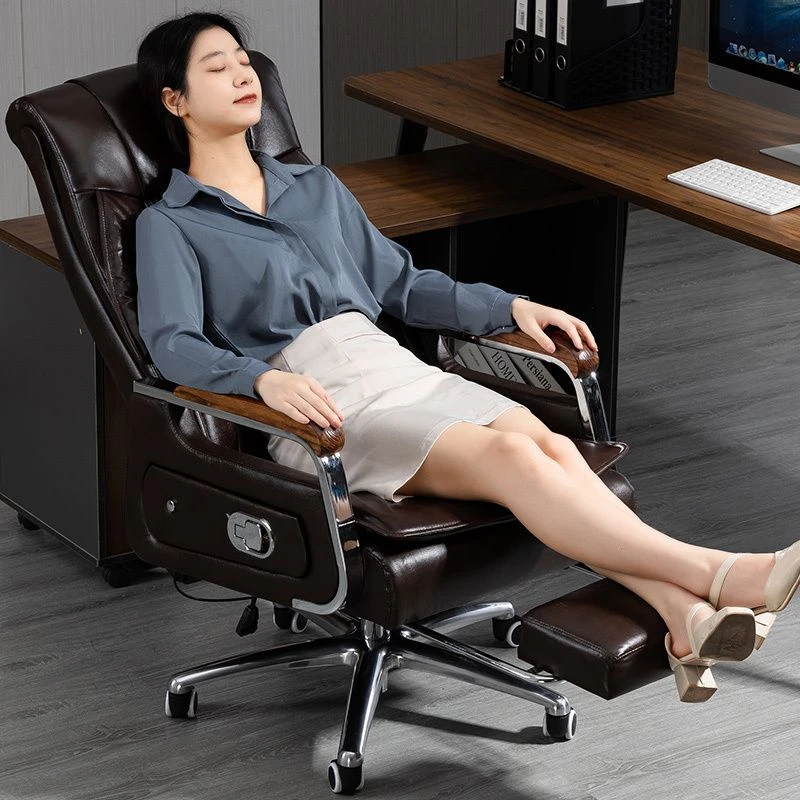 真皮老板椅舒适久坐办公椅简约家用电脑椅子大班椅书房可躺按摩椅