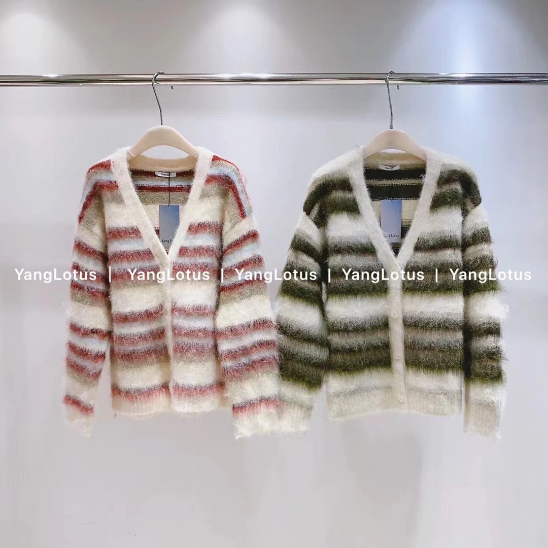 韩系新年慵懒条纹冬季温暖毛衣开衫外套