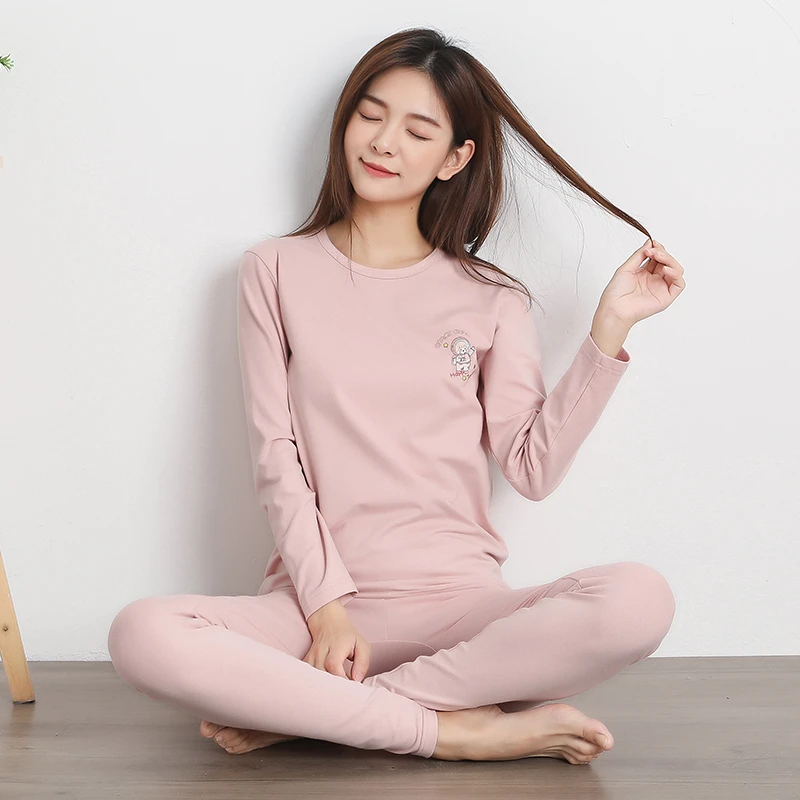 秋衣秋裤女纯棉套装打底棉毛衫学生少女圆领女士保暖内衣薄秋冬季