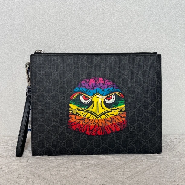 95新 GUCCI/古驰 3697/男士时尚猫头鹰印花手拿包