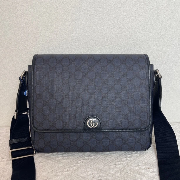 99新 GUCCI/古驰 3460/男士蓝老花中号邮差包