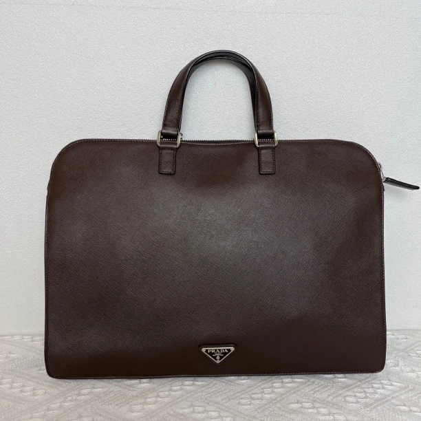 95新 Prada/普拉达 3901/时尚棕色全皮手提公文包