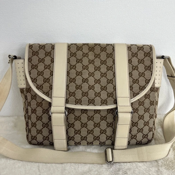 95新 GUCCI/古驰 1381/老花帆布双扣邮差包