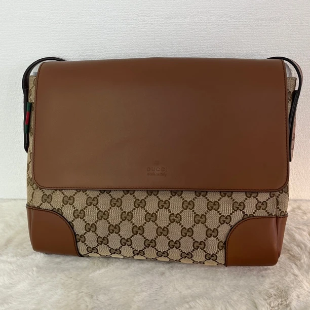 95新 GUCCI/古驰 1419/帆布拼皮邮差包