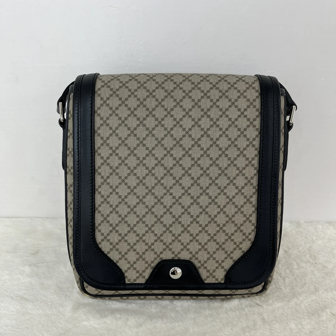 95新 GUCCI/古驰 00622/格纹拼皮邮差包