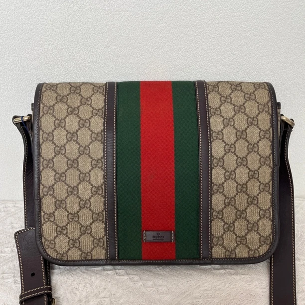 95新 GUCCI/古驰 3399/时尚红绿织带邮差包