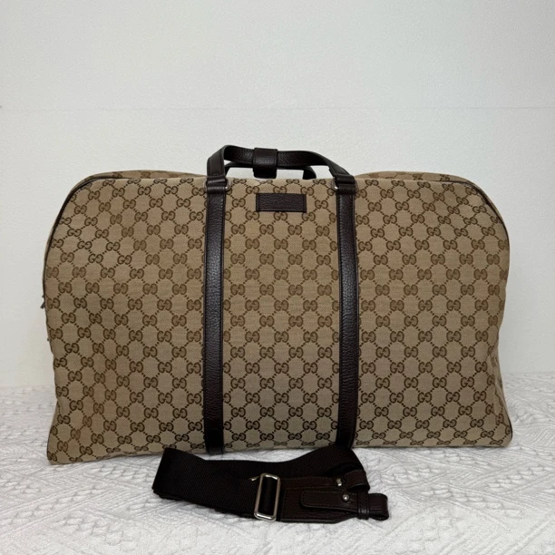 99新 GUCCI/古驰 98新/4081经典棕老花帆布印花52旅行包