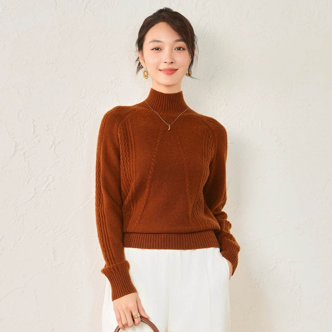 春竹~24秋冬新款时尚100%纯羊毛显瘦百搭针织衫女款衣服高领毛衣