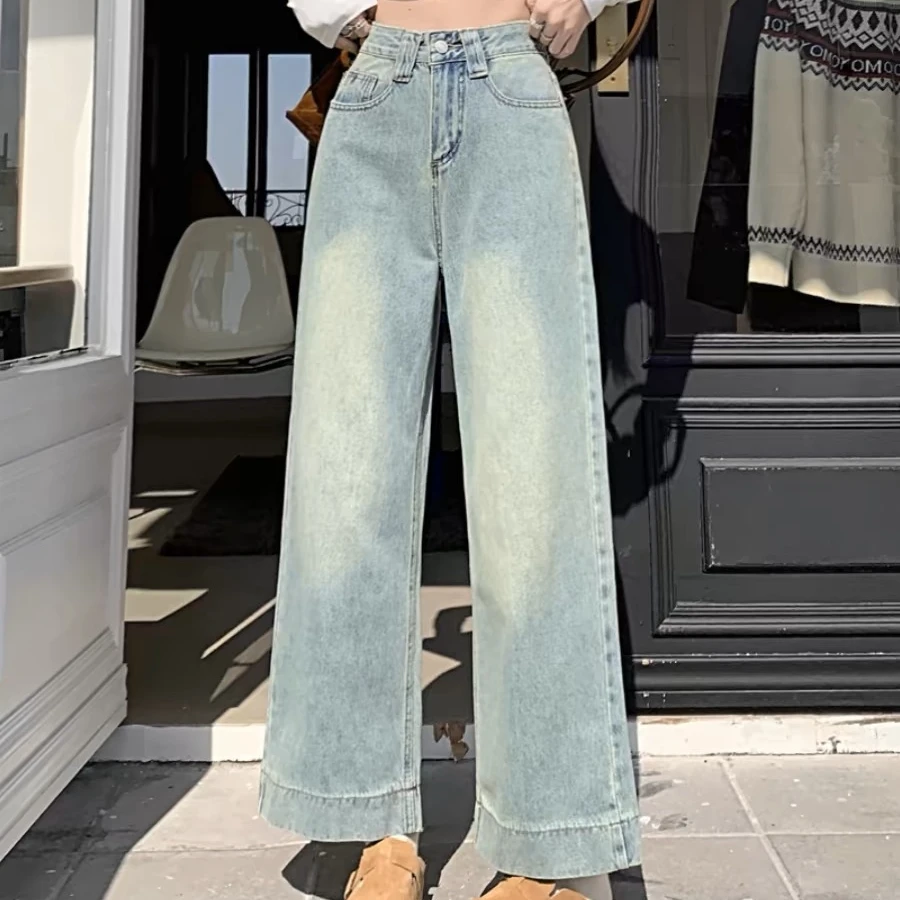 丁香 孤品牛仔裤听号拍春秋显瘦高腰百搭夏季复古宽松韩版春秋