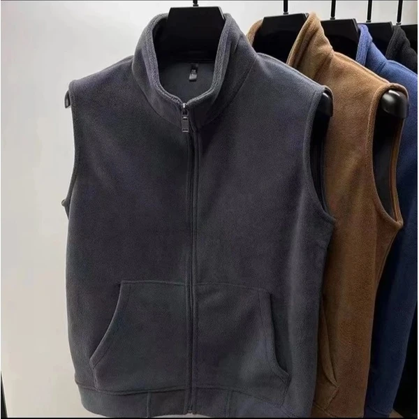 摇粒绒拉链马甲保暖双面奥粒绒坎肩加绒秋冬宽松无袖立领男装