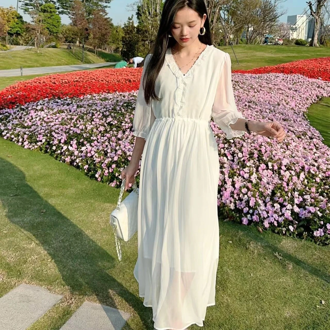 【2395白月光】时尚印花气质收腰桑蚕丝领口系带显瘦高端连衣裙115