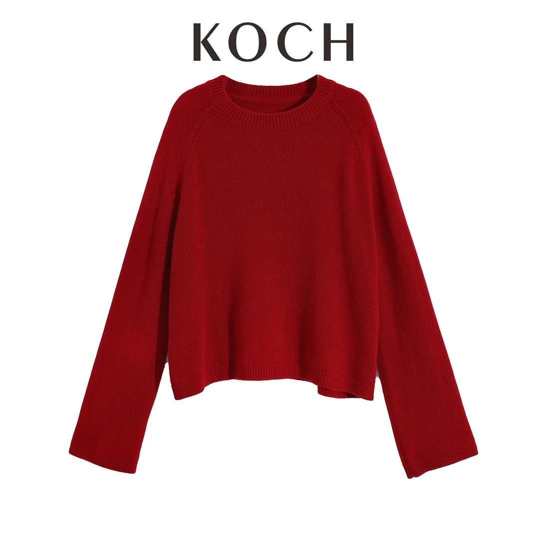 100康赛妮全绒亲肤软糯落肩微喇袖圆领套头针织衫-YGAW261