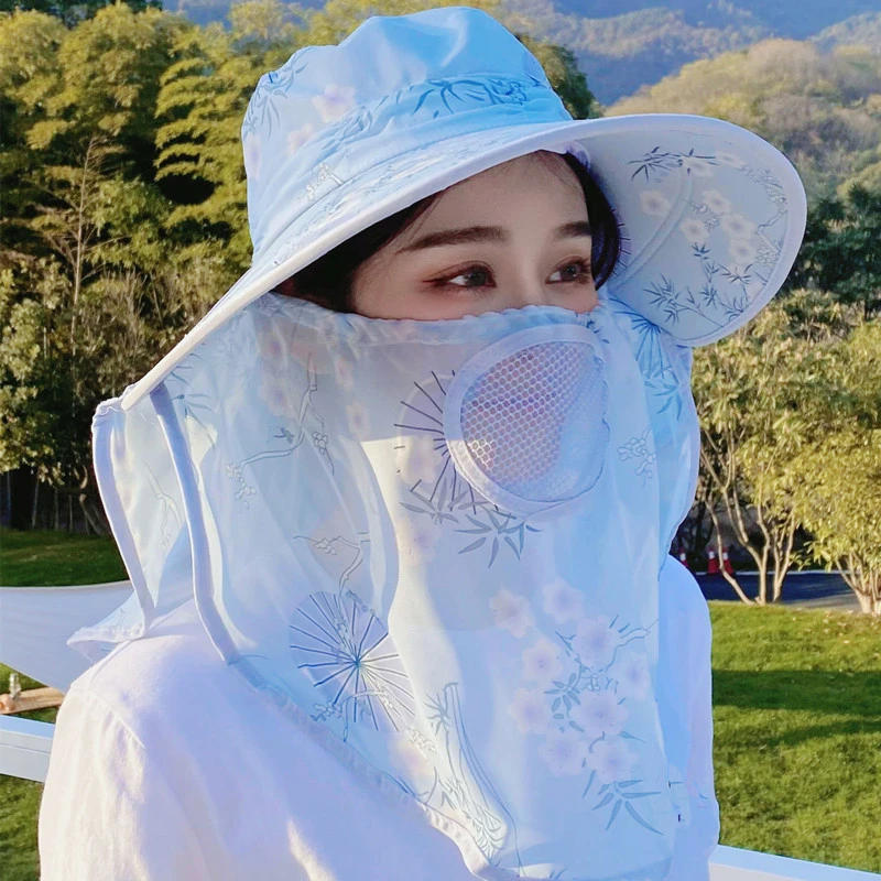 夏天女士防晒帽子一体遮阳帽防晒大檐帽防紫外线太阳帽凉帽遮阳帽