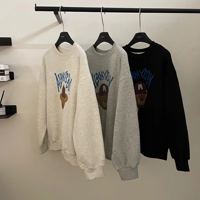 48h飞【小熊饼干】重磅无帽卫衣女宽松美式复古卡通减龄高级感上衣