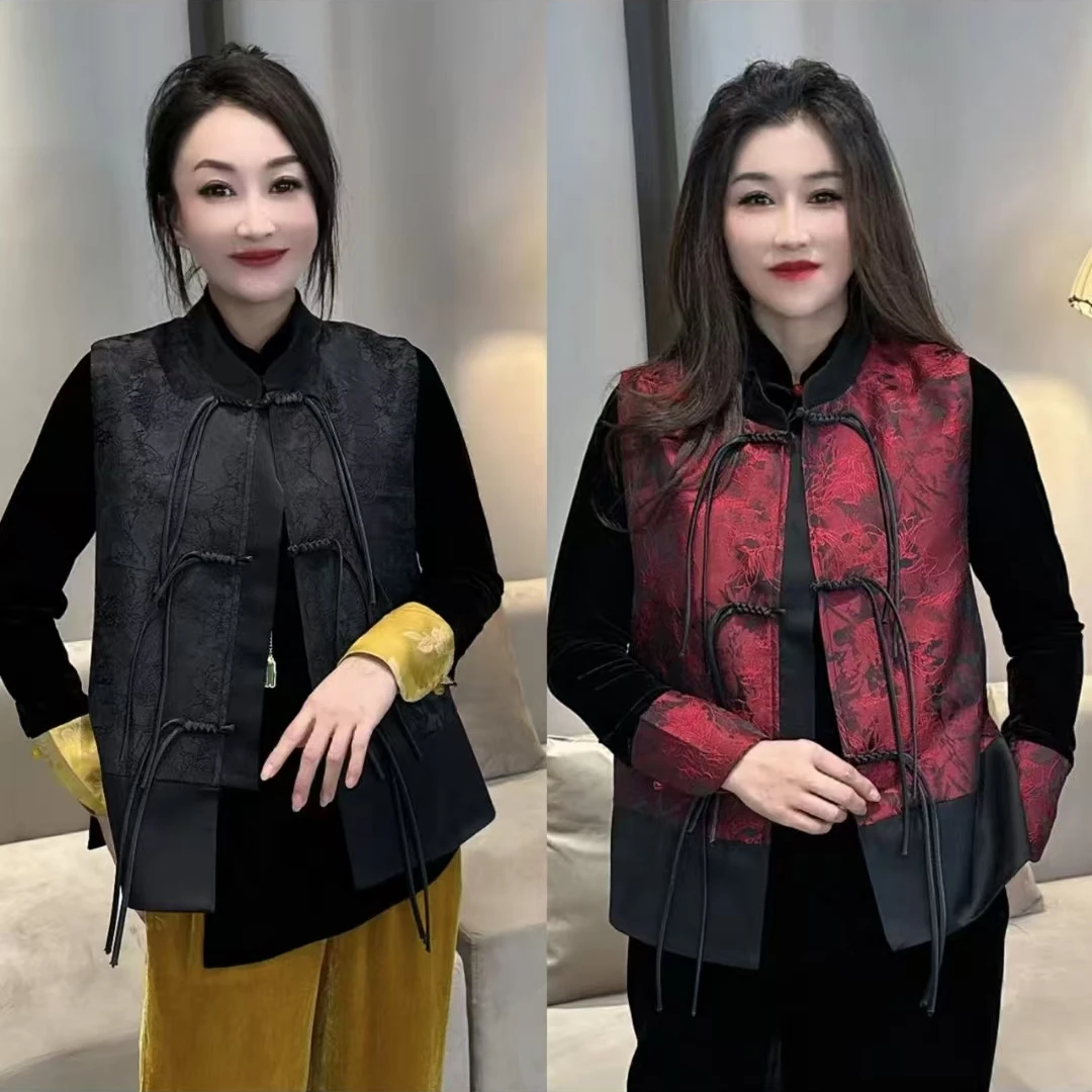 真丝提花盘扣流苏百搭马甲