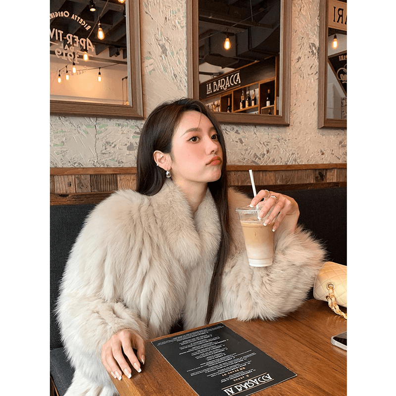 guidi fame GUIDIFAME2023冬季厚外套短款气质减龄小个子毛毛爆款白色大衣女