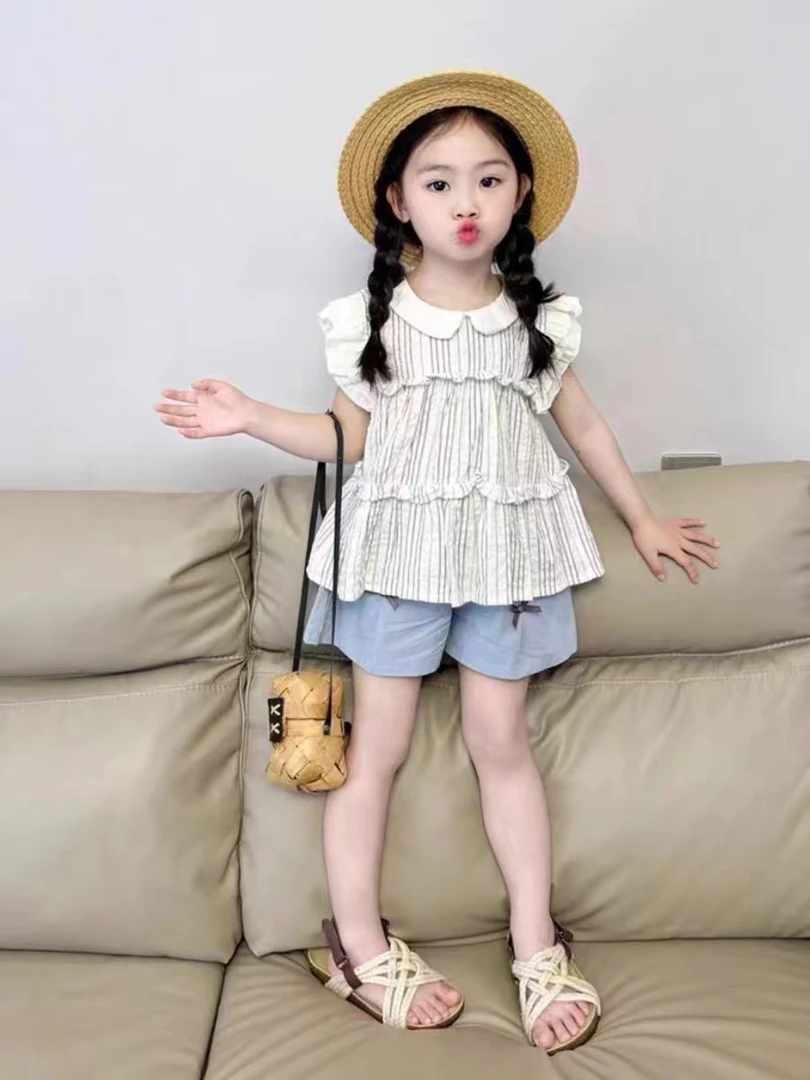 2024夏季新款韩版时尚休闲小女孩上衣裤子小清新两件套