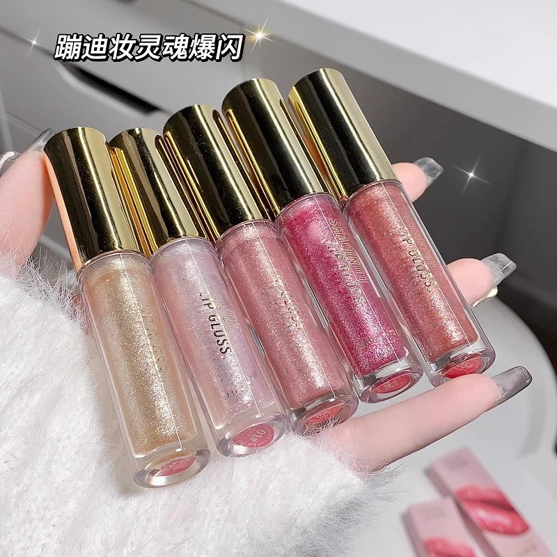 爆闪水光唇釉保湿滋润显白不沾杯透明唇蜜不粘腻玻璃镜面口红叠涂