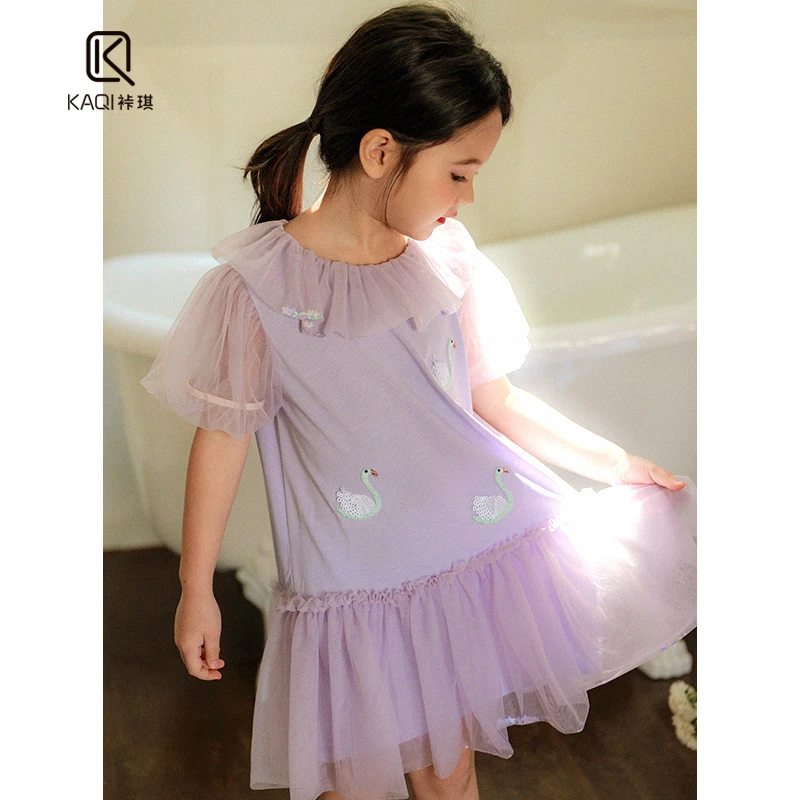 【裃琪童装】女鹅控春夏季新款女童公主仙女小天鹅网纱连衣裙90153
