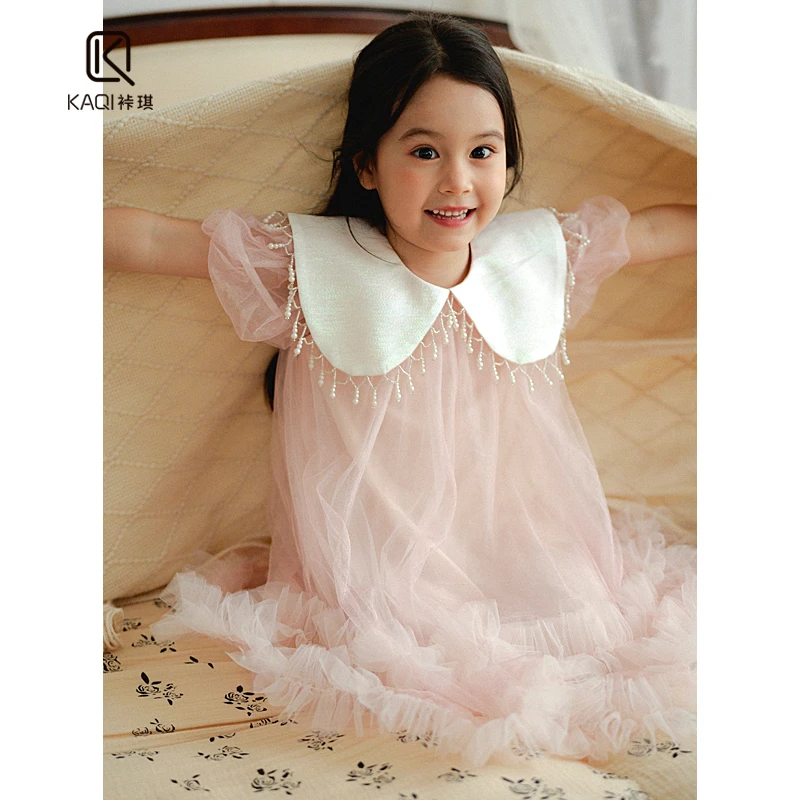 【裃琪童装】春夏季新款女童公主仙女宝宝网纱大翻领连衣裙90159