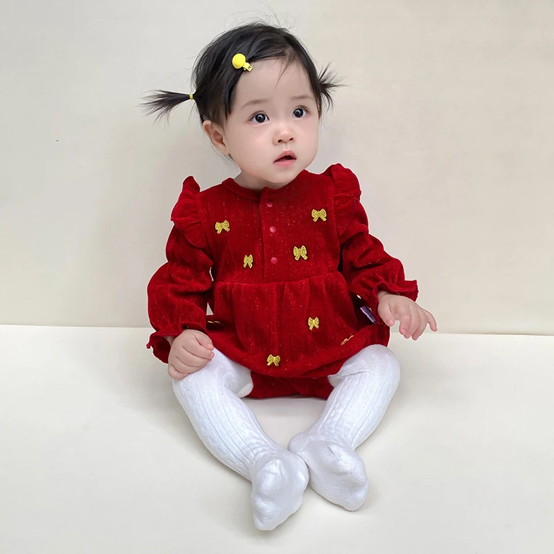 婴儿衣服女宝宝连体衣包屁衣公主满月周岁礼服外出爬服哈衣拜年服