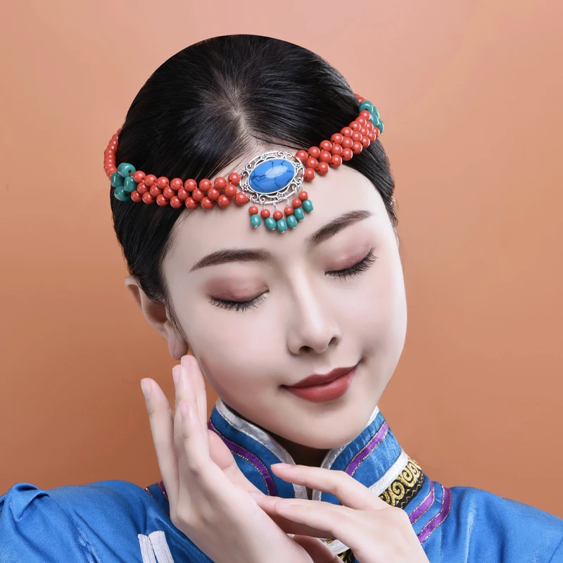 头饰1手工白色发饰红色亚克力民族风合金制作粉色日常演出