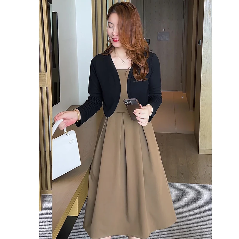 时尚套裙B1103秋季气质高腰时尚连衣裙显瘦A字洋气两件套裙子套装