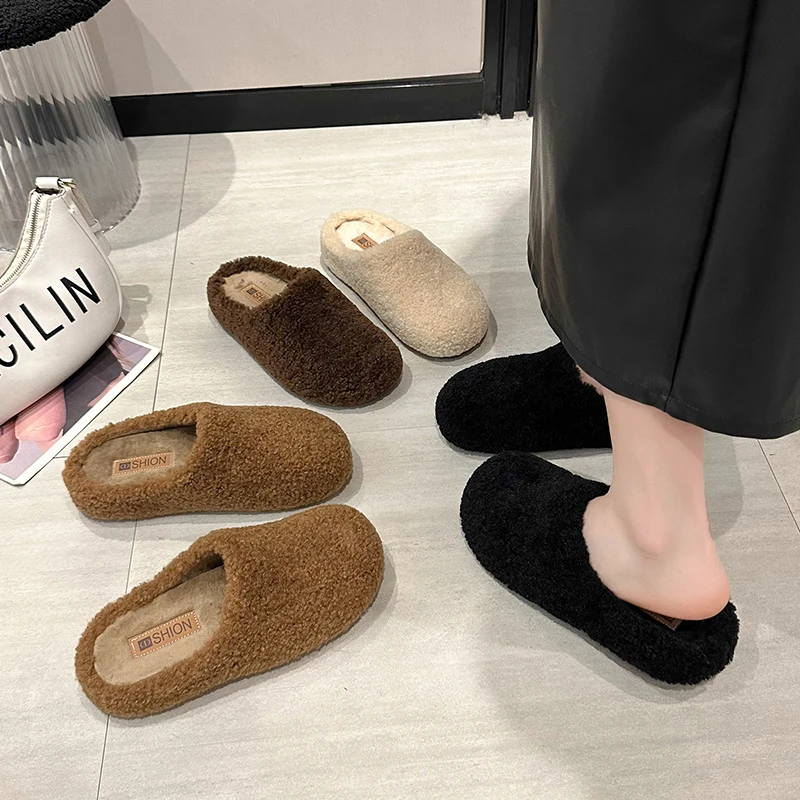 羔毛包头半拖鞋女外穿2025春秋季新款厚底毛毛鞋百搭网红懒人鞋