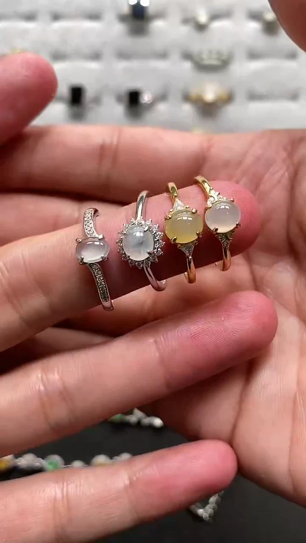 【闪购商品】翡翠戒指银S925镶嵌天然缅甸a货翡翠