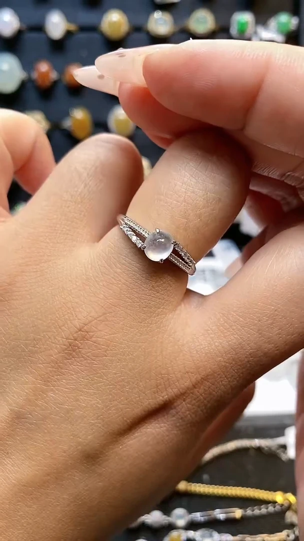 【闪购商品】翡翠戒指银S925镶嵌天然缅甸a货翡翠