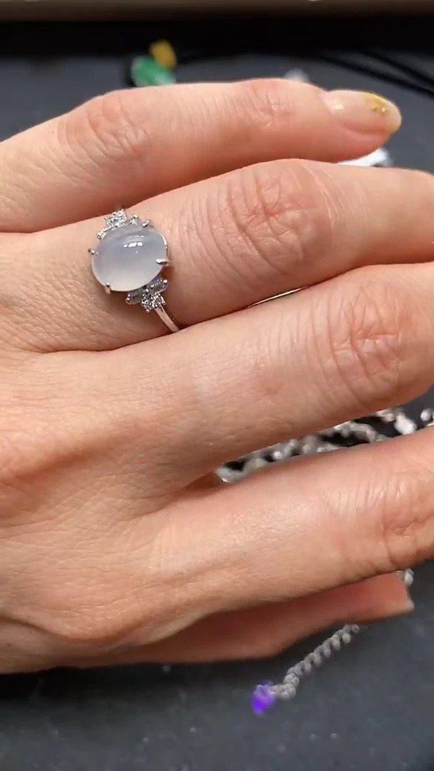 【闪购商品】翡翠戒指银S925镶嵌天然缅甸a货翡翠