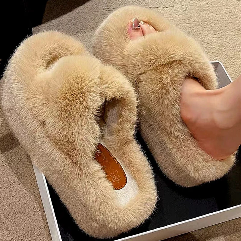 秋冬新款896交叉外穿女款时尚百搭棉鞋贵妇名媛风毛毛拖鞋