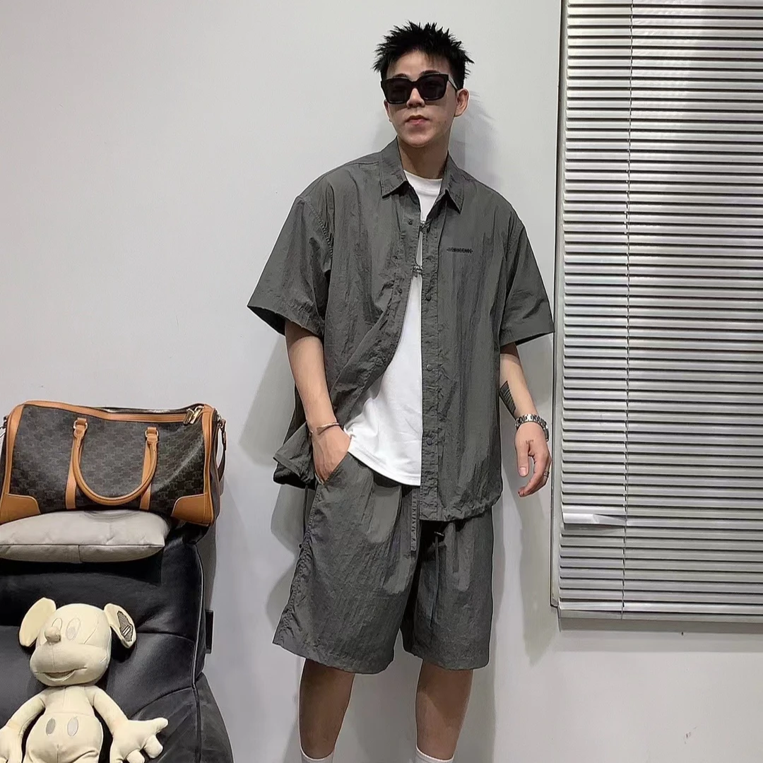 夏季新款男士速干轻薄短袖套装宽松透气夹克短裤两件套情侣套装男
