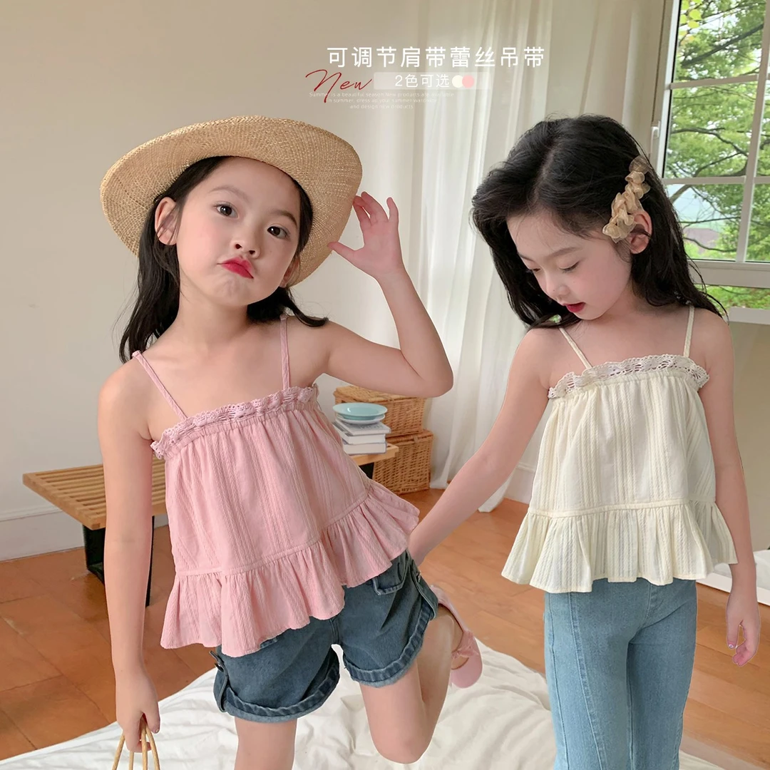 【奶芙】蓝小爸女童吊带2023夏季新款儿童韩版无袖上衣外穿背心
