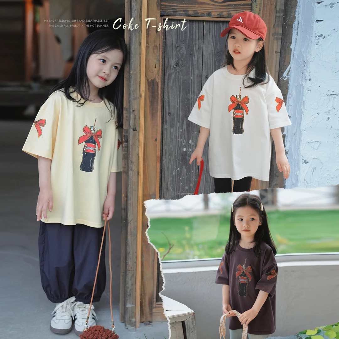 【快乐水】蓝小爸女童印花T恤2024夏季新款儿童韩版圆领上衣