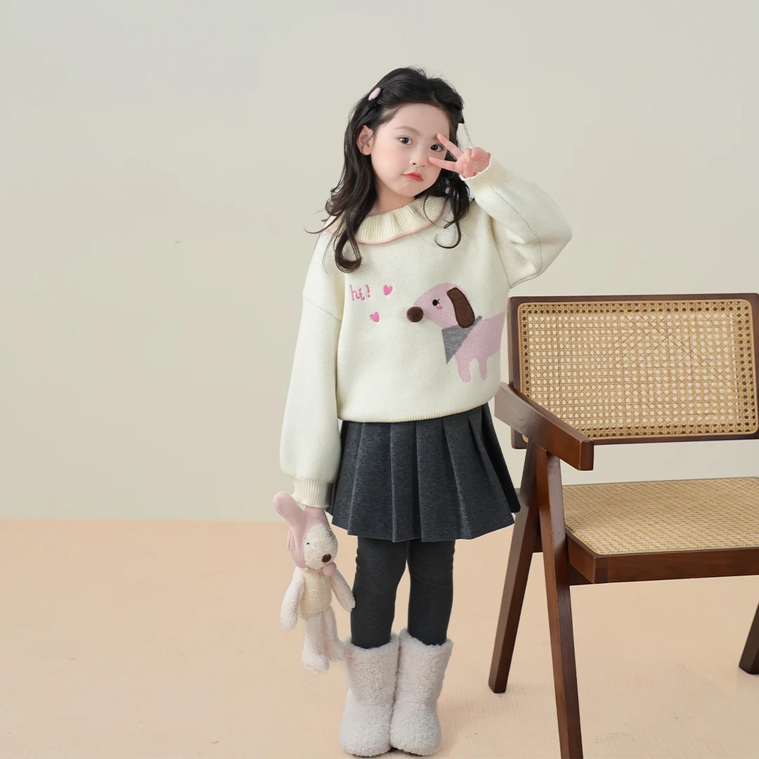 【软糯糯】蓝小爸女童毛衣2023冬新款儿童保暖针织衫长袖花边领上衣