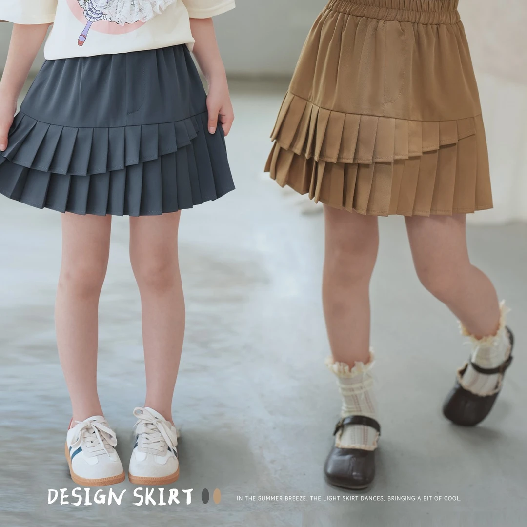 【千层糕】蓝小爸女童短裙2024夏季新款儿童韩版百褶短裙宝宝百搭