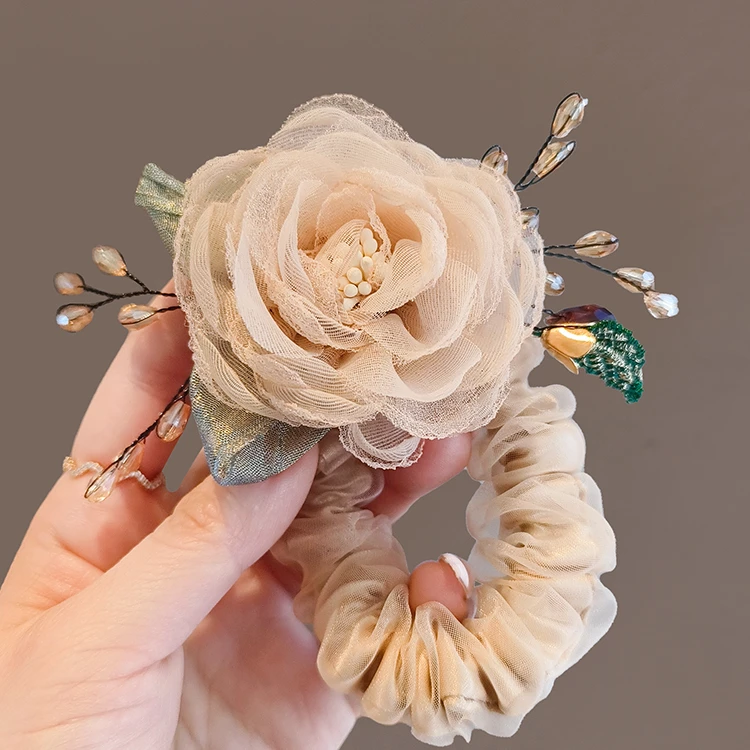 仙气温柔玫瑰花发圈2024年新款高级感气质发绳精致花朵皮筋扎头绳