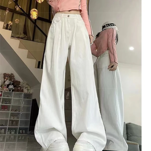 白色阔腿牛仔裤女2024秋季新款宽松垂感直筒裤美式高腰拖地长裤子