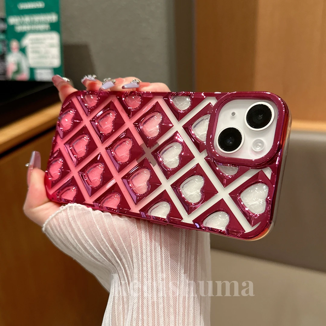 电镀凹凸爱心苹果14手机壳iPhone14promax立体苹果13往后复古女款