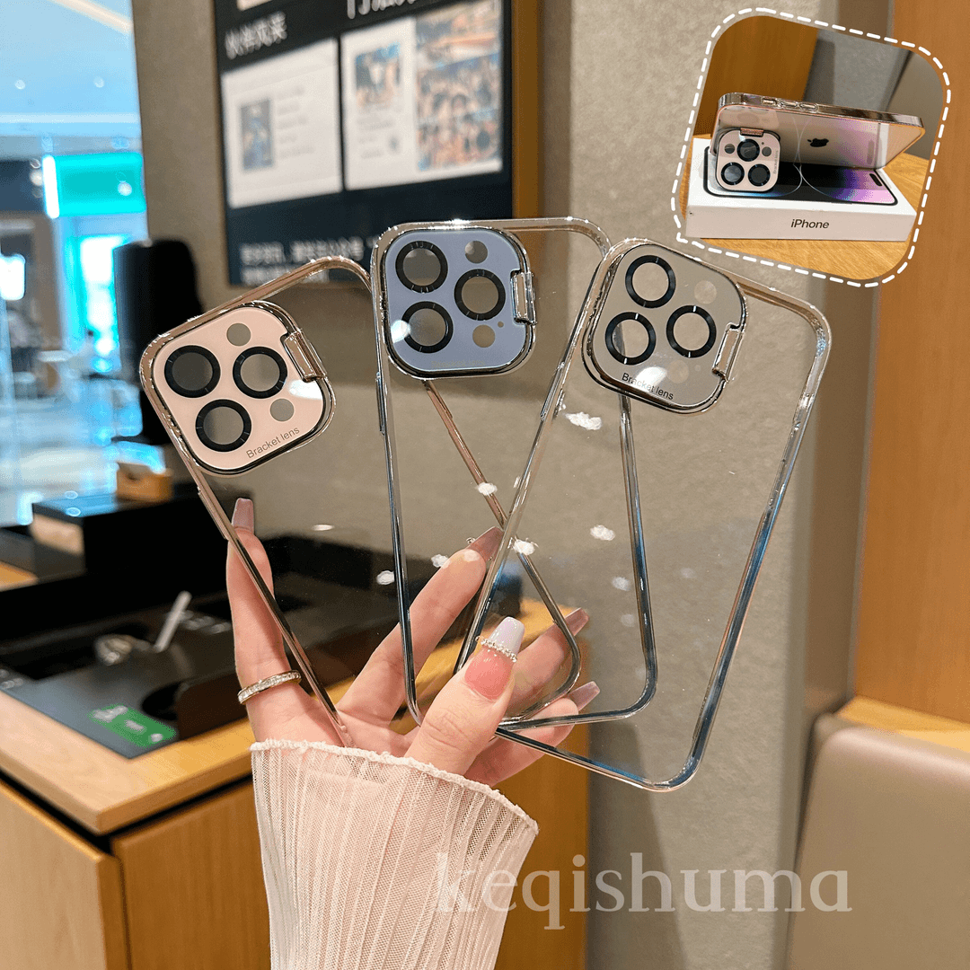 电镀pc硬壳iPhone14promax手机壳翻盖镜头膜支架苹果14/13/13pro