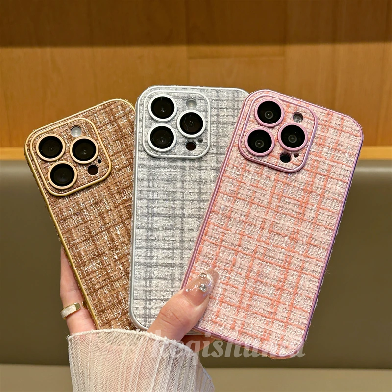 绒布小香风适用苹果15promax手机壳防摔护镜iPhone15/14pro全包13