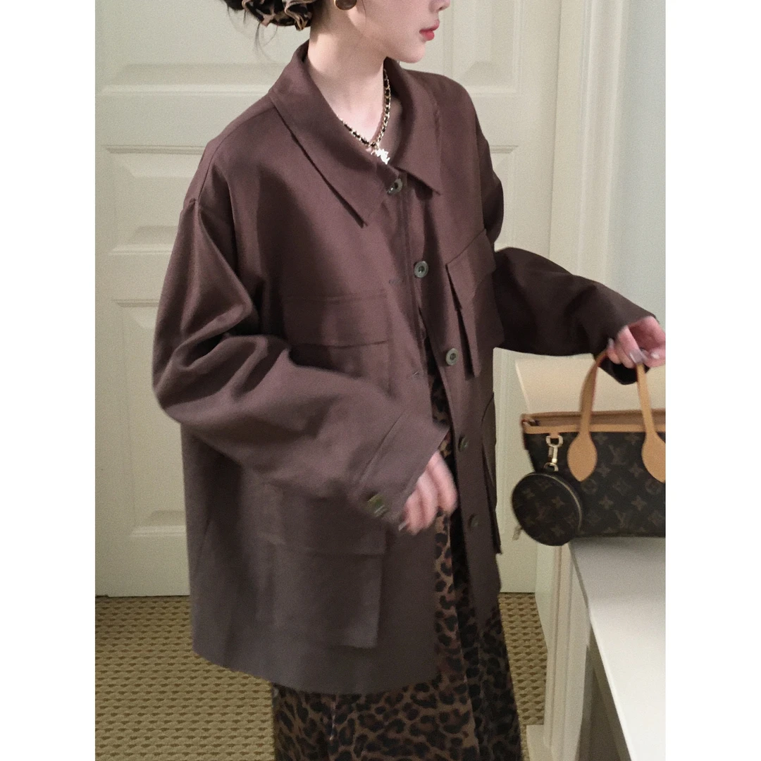 【赵小小yimao】75395 早秋新款廓形宽松多口袋复古中长款工装外套