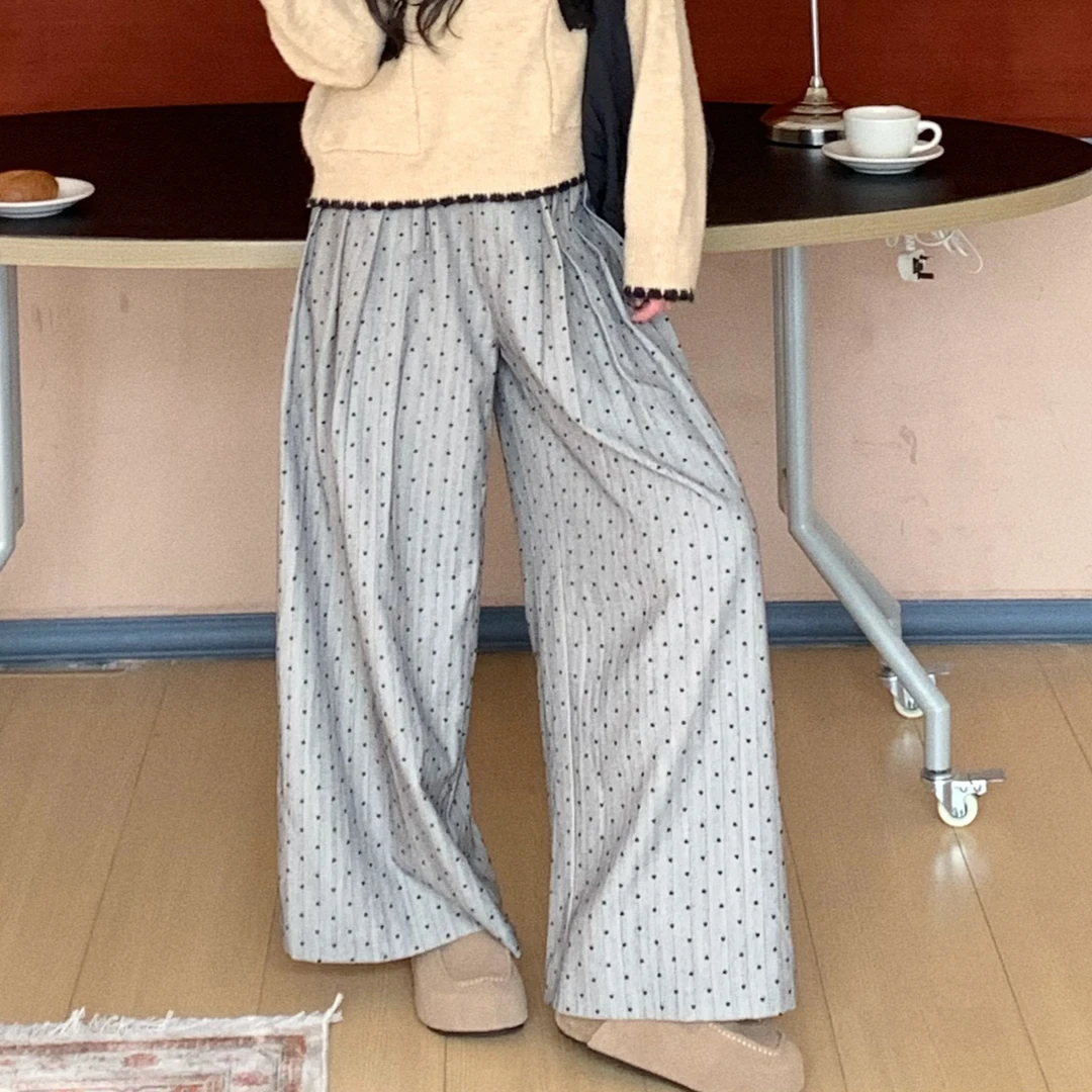 【赵小小yimao】75896 复古爱心波点高腰西装直筒裤休闲显瘦阔腿裤