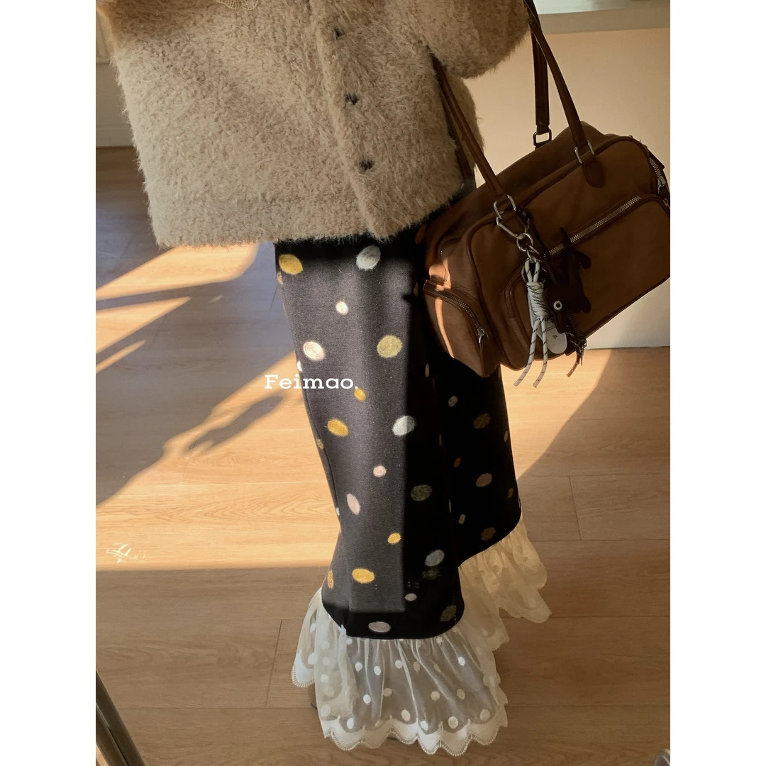 【赵小小yimao】76569 秋冬黑色印花设计感百搭气质减龄直筒半身裙