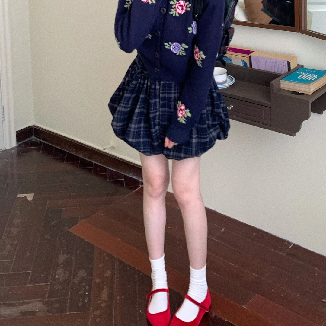 【赵小小yimao】C-6030 格子辣妹百褶小众百搭甜酷显瘦a字半身裙