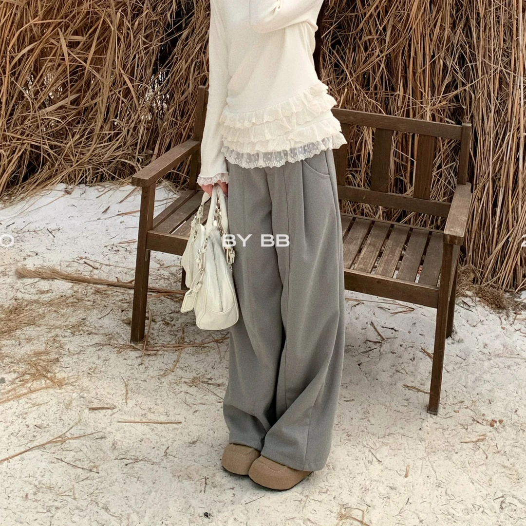 【赵小小yimao】76352 宽松垂感直筒裤休闲高腰显瘦阔腿裤长裤