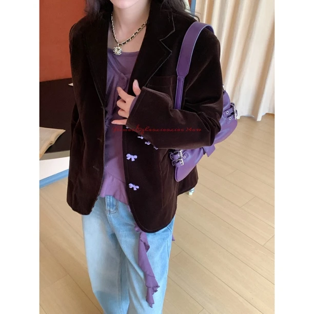 【赵小小yimao】75720 秋季新款法式复古灯芯条西装休闲百搭外套女